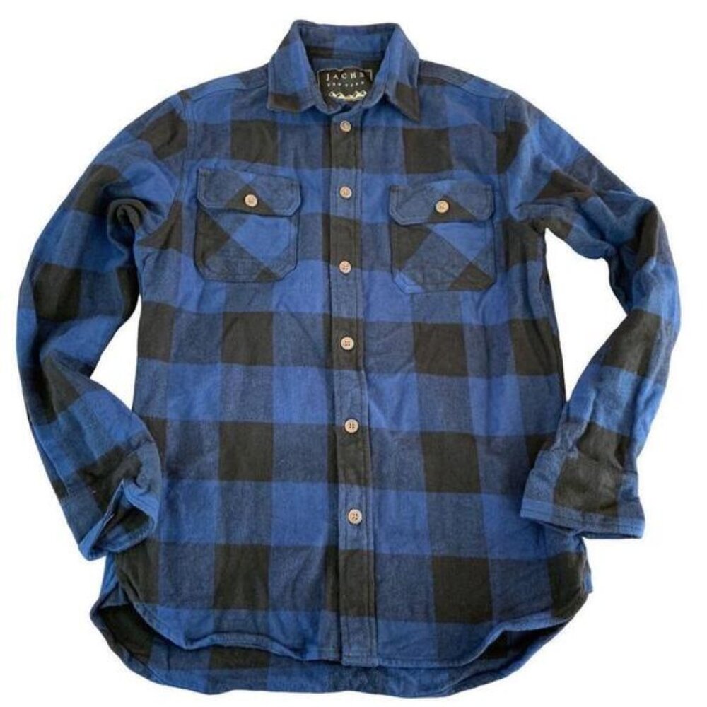 Jachs Mens Blue Black Buffalo Plaid Cotton Long Sleeve Flannel Shirt Size S​​​​​
